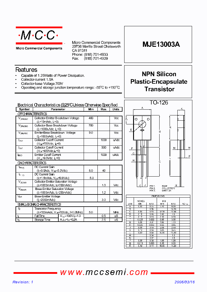 MJE13003A_7008927.PDF Datasheet