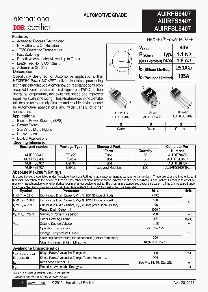 AUIRFB8407_7013921.PDF Datasheet