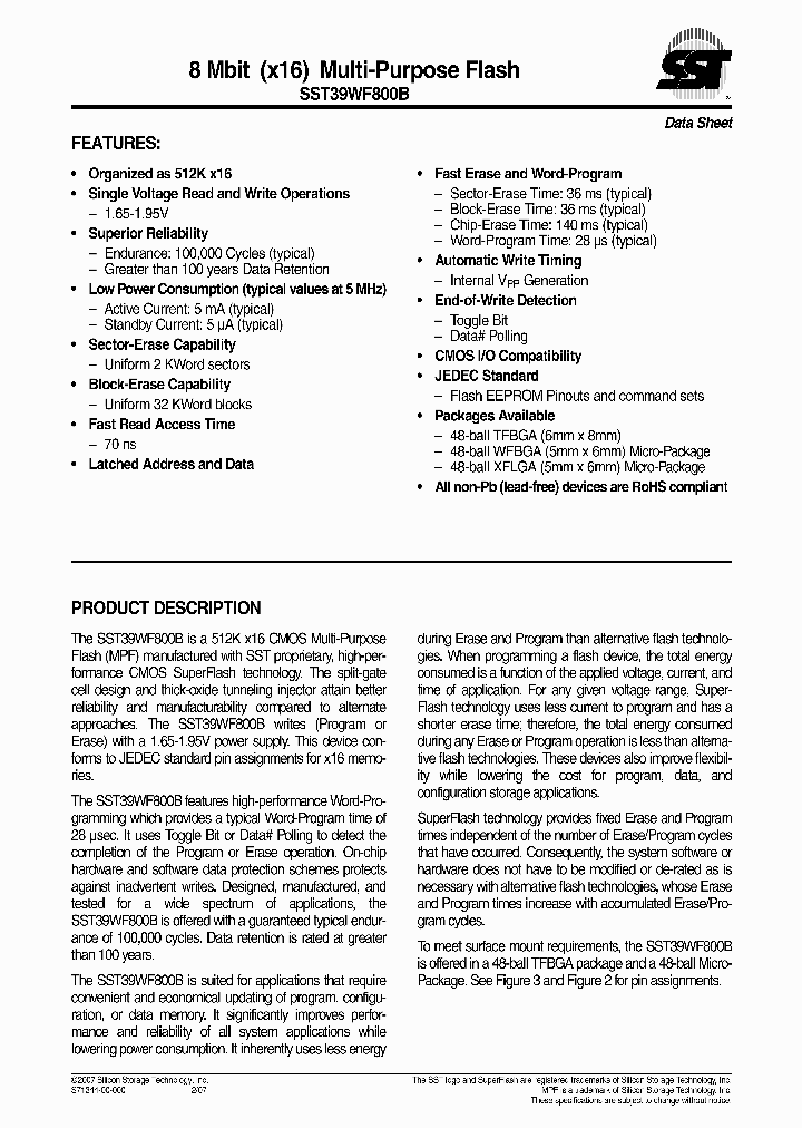 SST39WF800B-70-4C-MBQE_7029645.PDF Datasheet
