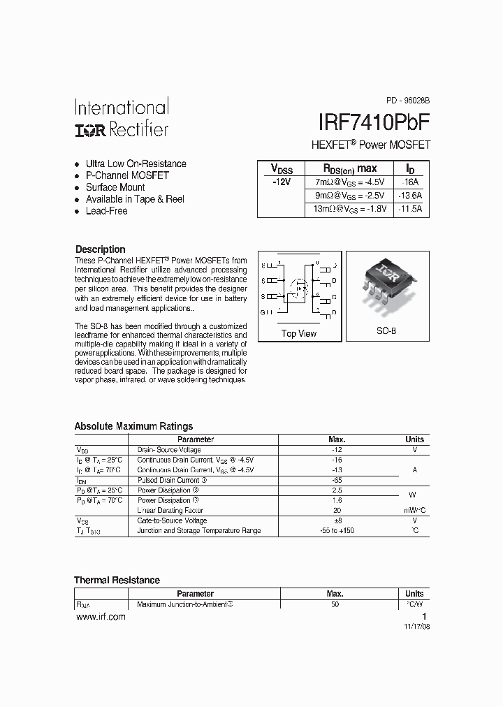 IRF7410TRPBF_7039378.PDF Datasheet
