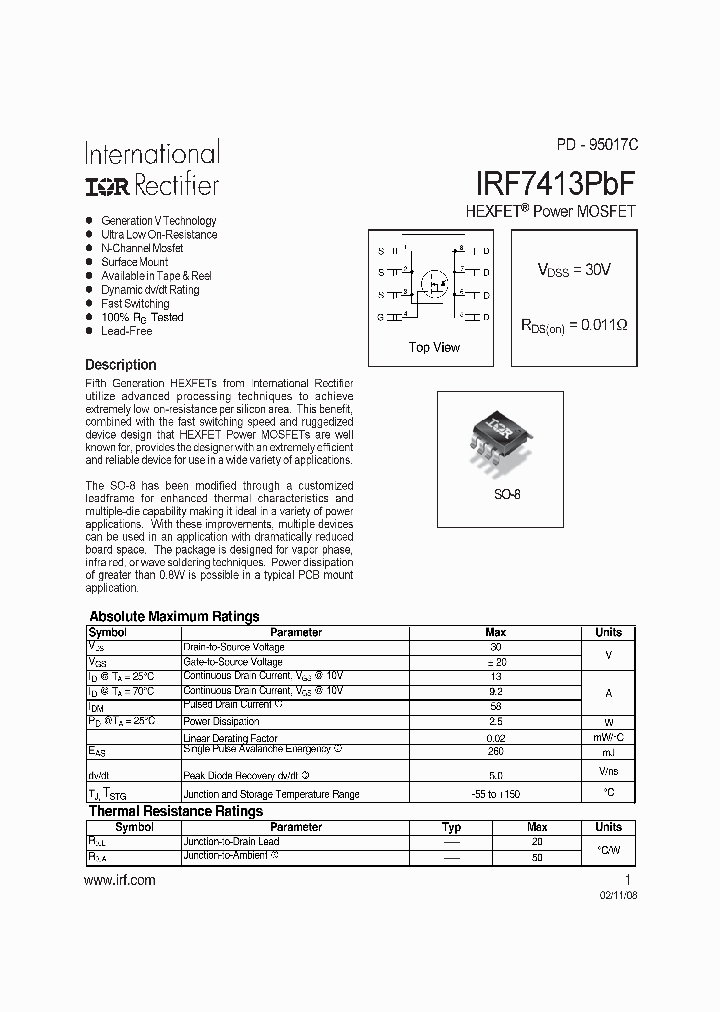 IRF7413TRPBF_7039387.PDF Datasheet