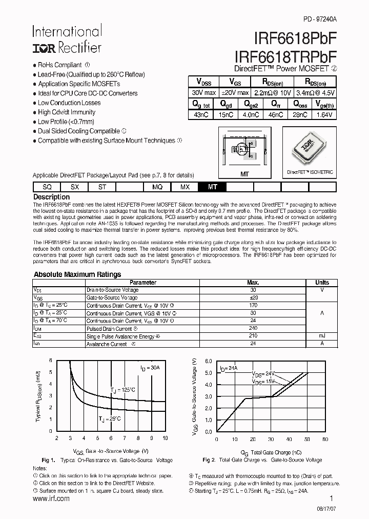 IRF6618TR1PBF_7039808.PDF Datasheet