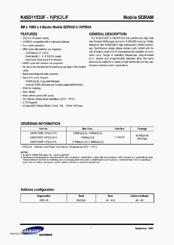 K4S511533F-YF_7041501.PDF Datasheet