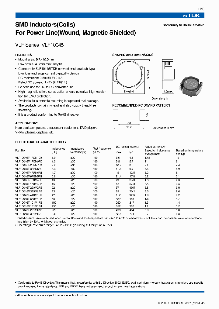 VLF10045T-221MR90_7050157.PDF Datasheet