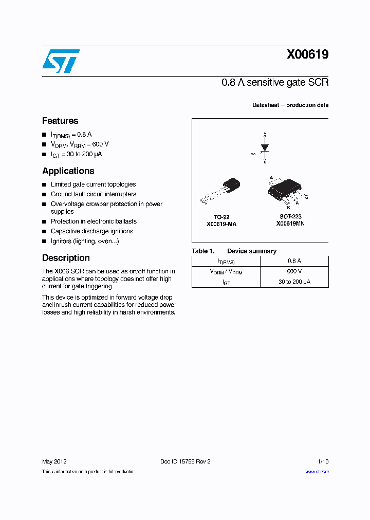 X00619MA1AA2_7060632.PDF Datasheet