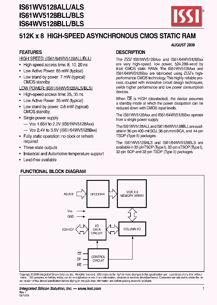 IS64WV5128BLL-10BA3_7070791.PDF Datasheet