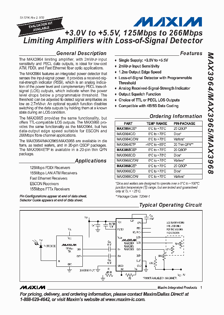 MAXIMINTEGRATEDPRODUCTSINC-MAX3964ETP-T_7077898.PDF Datasheet