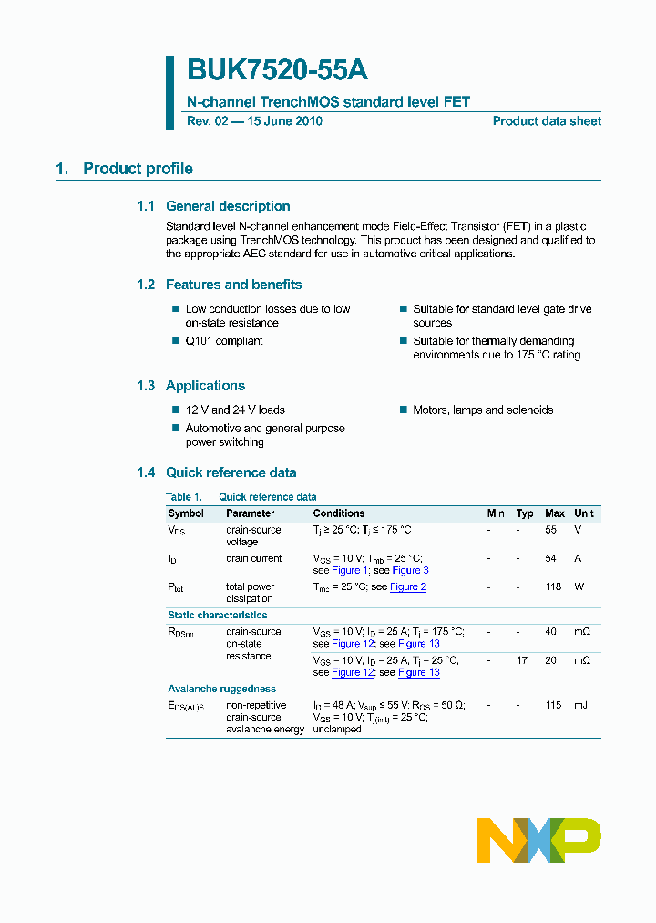 NXPSEMICONDUCTORS-BUK7520-55A127_7082798.PDF Datasheet