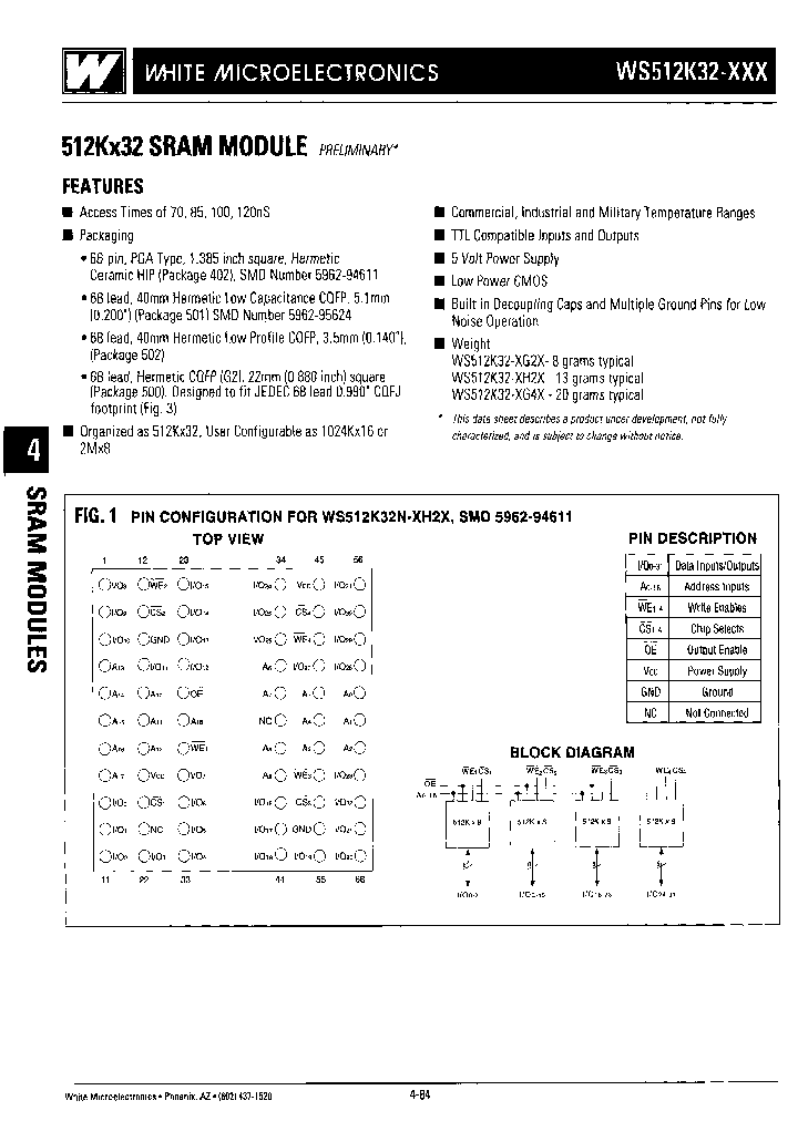WS512K32F-85G4TI_7154945.PDF Datasheet