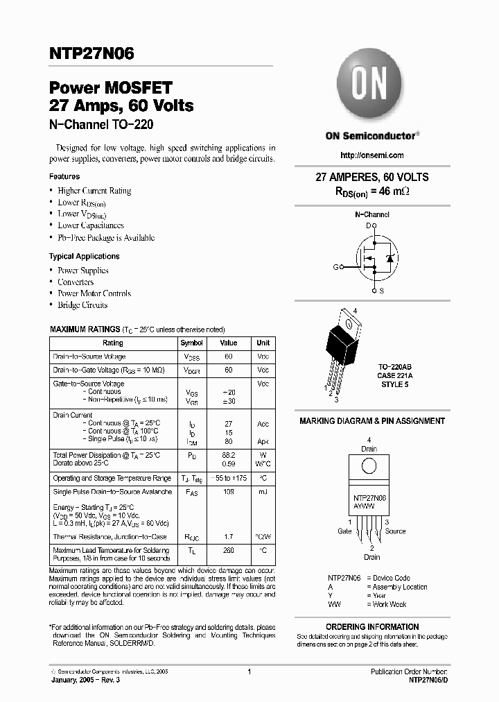 NTP27N06G_7155670.PDF Datasheet