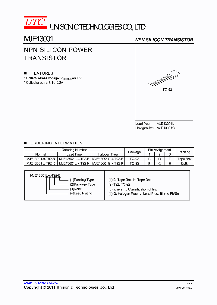 MJE13001L-J-T92-B_7166105.PDF Datasheet