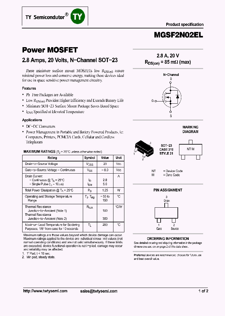 MGSF2N02ELT1_7170760.PDF Datasheet