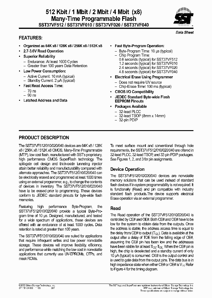 SST37VF010-90-3C-WHE_7173374.PDF Datasheet