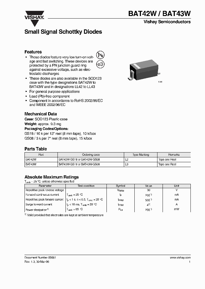 VISHAYSEMICONDUCTORS-BAT43W-GS18_7187167.PDF Datasheet