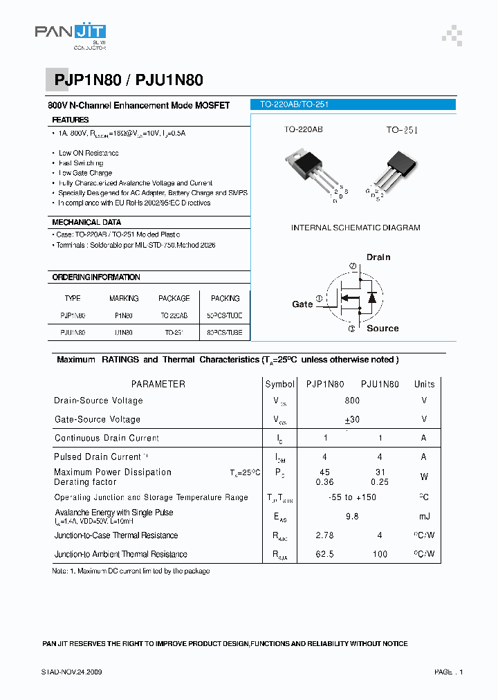 PJP1N80_7192846.PDF Datasheet