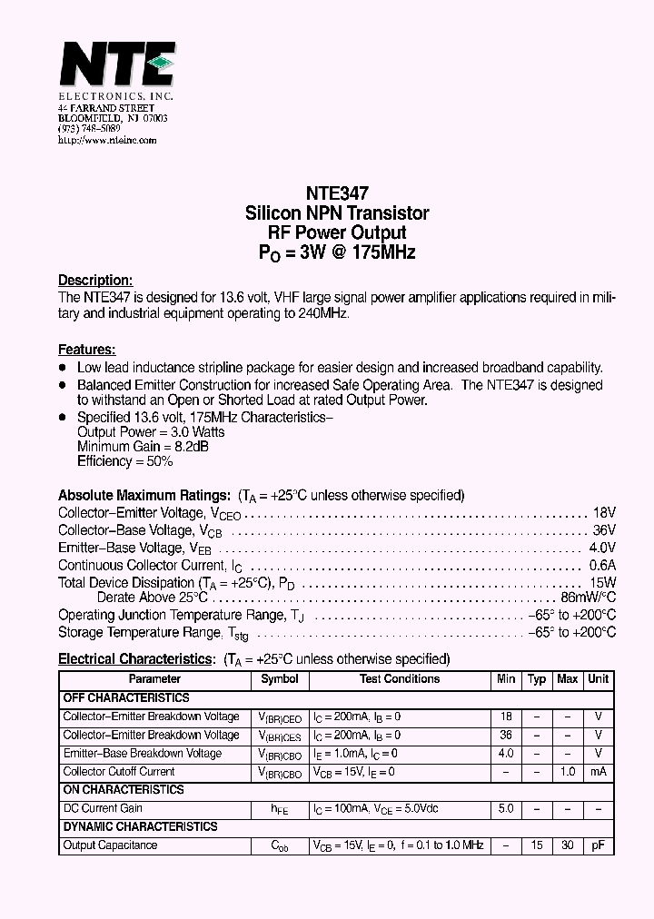NTE1106_7194337.PDF Datasheet
