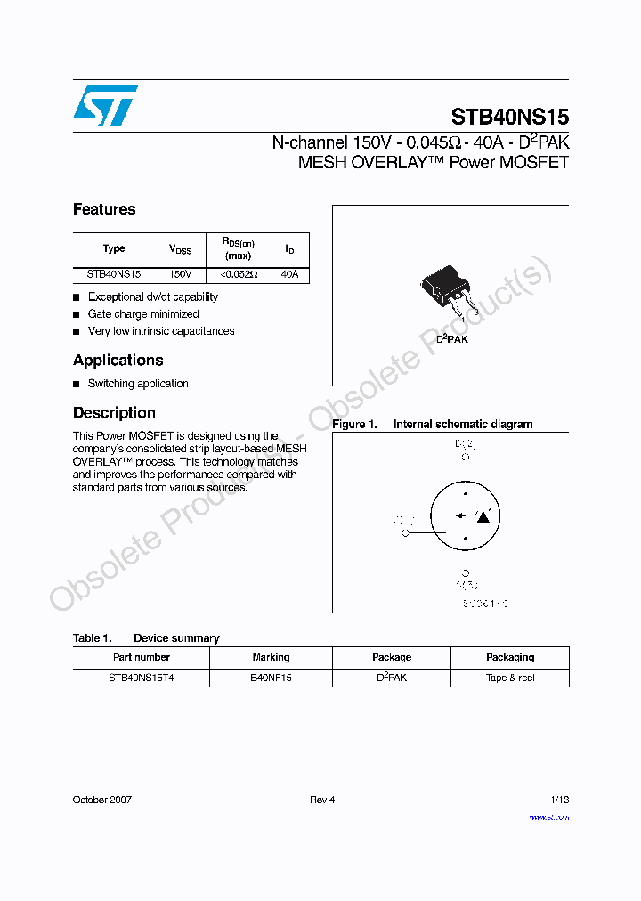 STB40NS15T4_7201219.PDF Datasheet