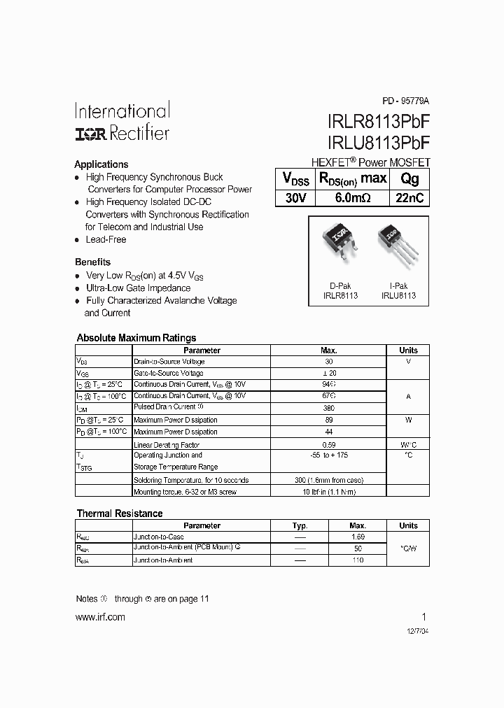 IRLU8113PBF_7203209.PDF Datasheet