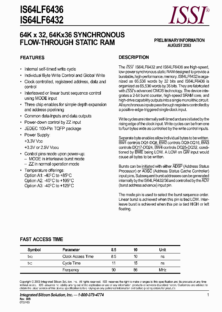 IS64LF6432-85TQA1_7205581.PDF Datasheet