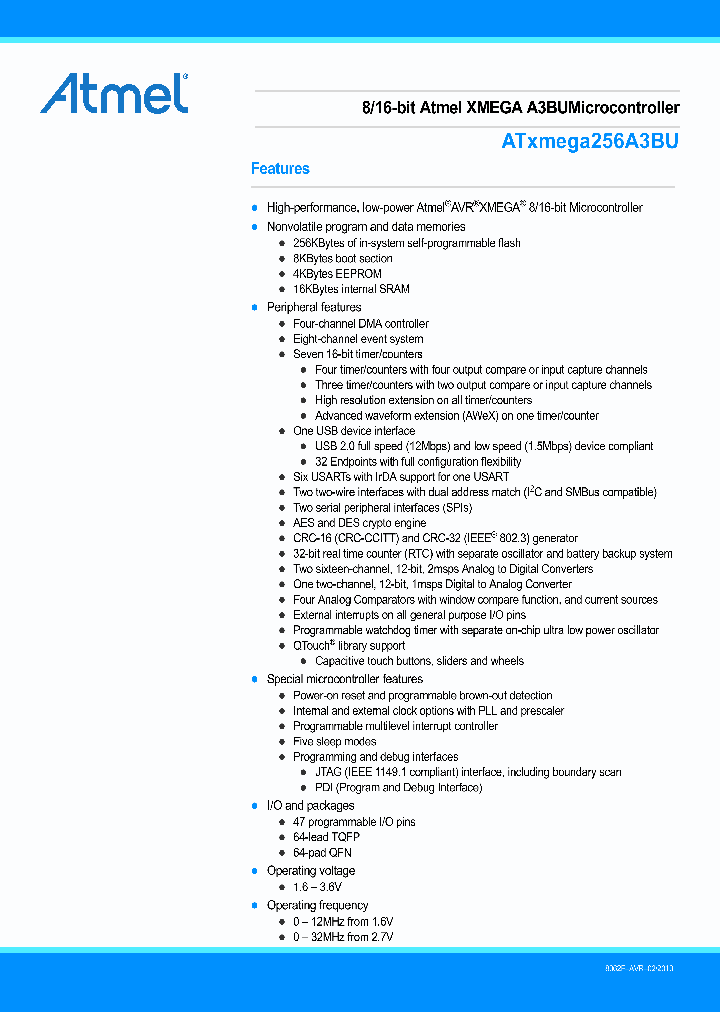 ATXMEGA256A3BU-AUR_7208095.PDF Datasheet