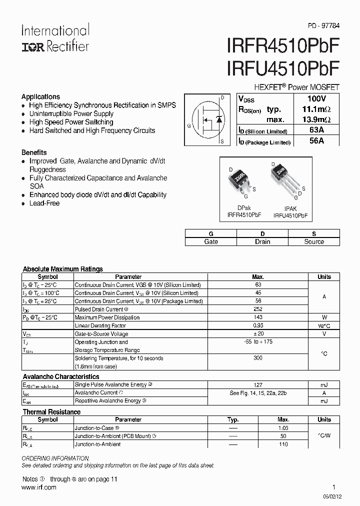 IRFR4510PBF_7209225.PDF Datasheet