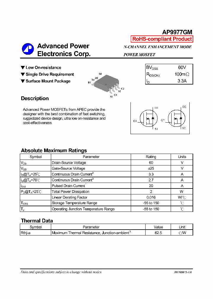 ADVANCEDPOWERELECTRONICSCORP-AP9977GM_7217730.PDF Datasheet