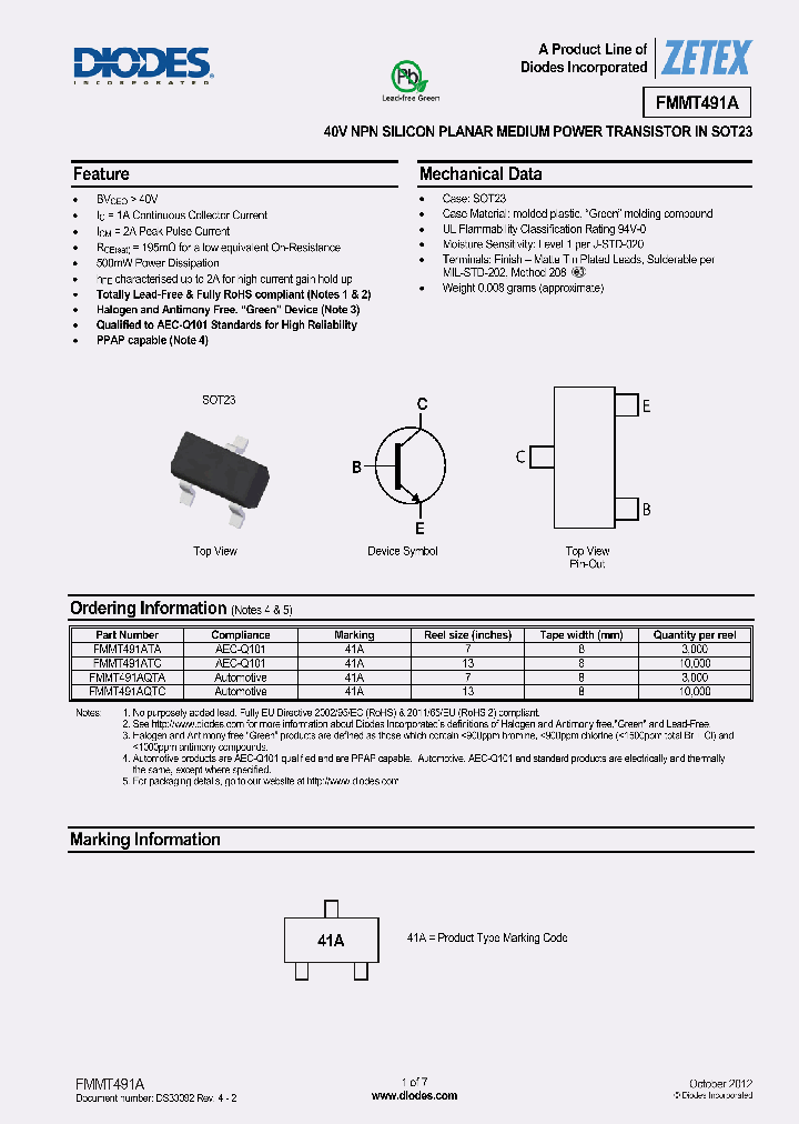 FMMT491AQTA_7221333.PDF Datasheet