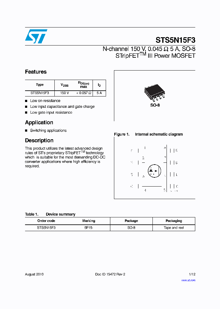 STMICROELECTRONICS-STS5N15F3_7223400.PDF Datasheet
