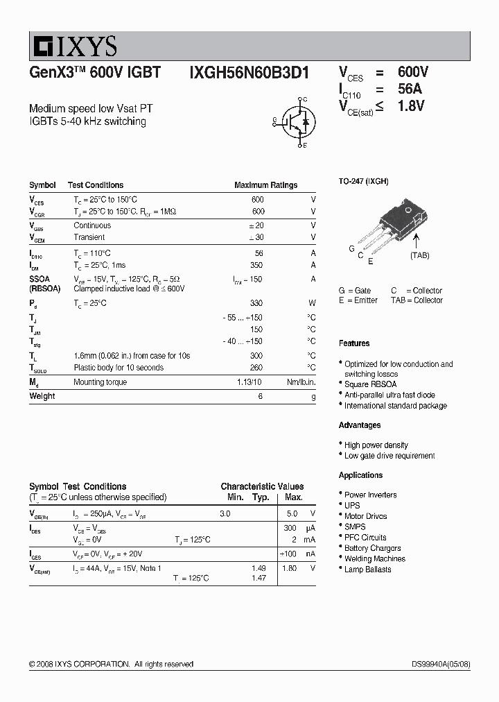 IXGH56N60B3D1_7223703.PDF Datasheet