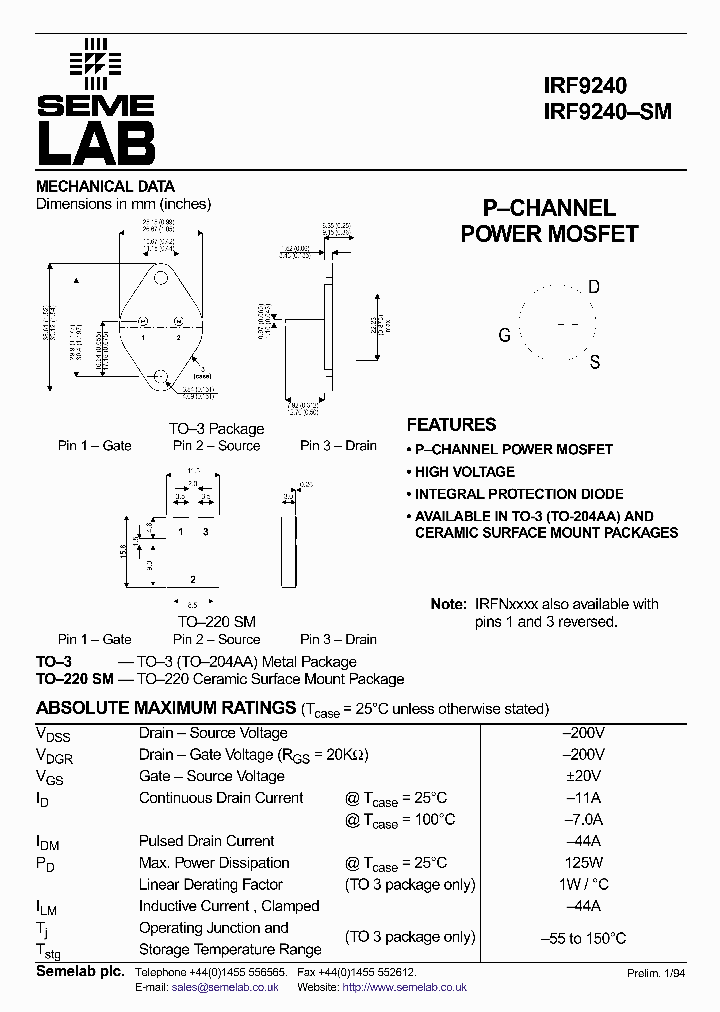 SEMELABLTD-IRF9240-SM_7230215.PDF Datasheet
