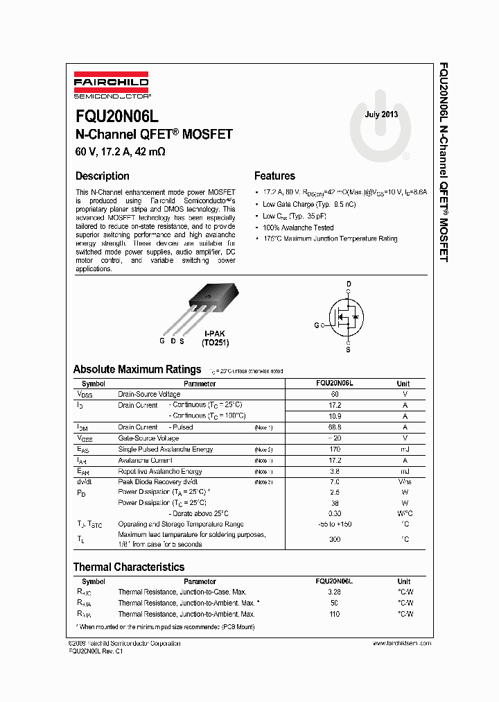 FQU20N06LTU_7231731.PDF Datasheet