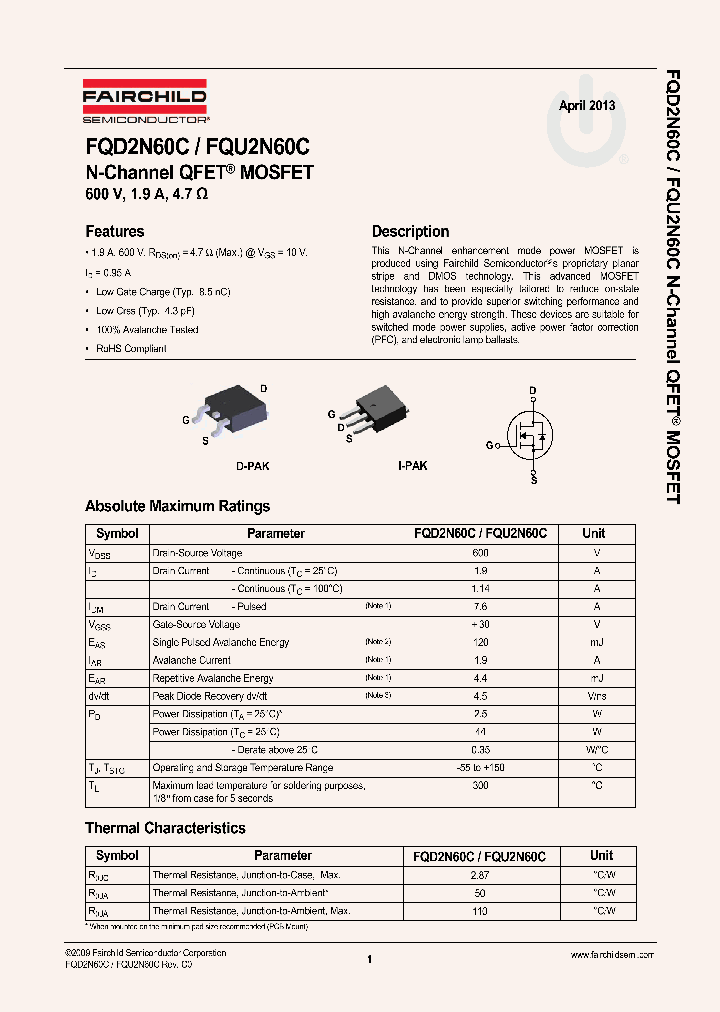 FQU2N60CTU_7231736.PDF Datasheet