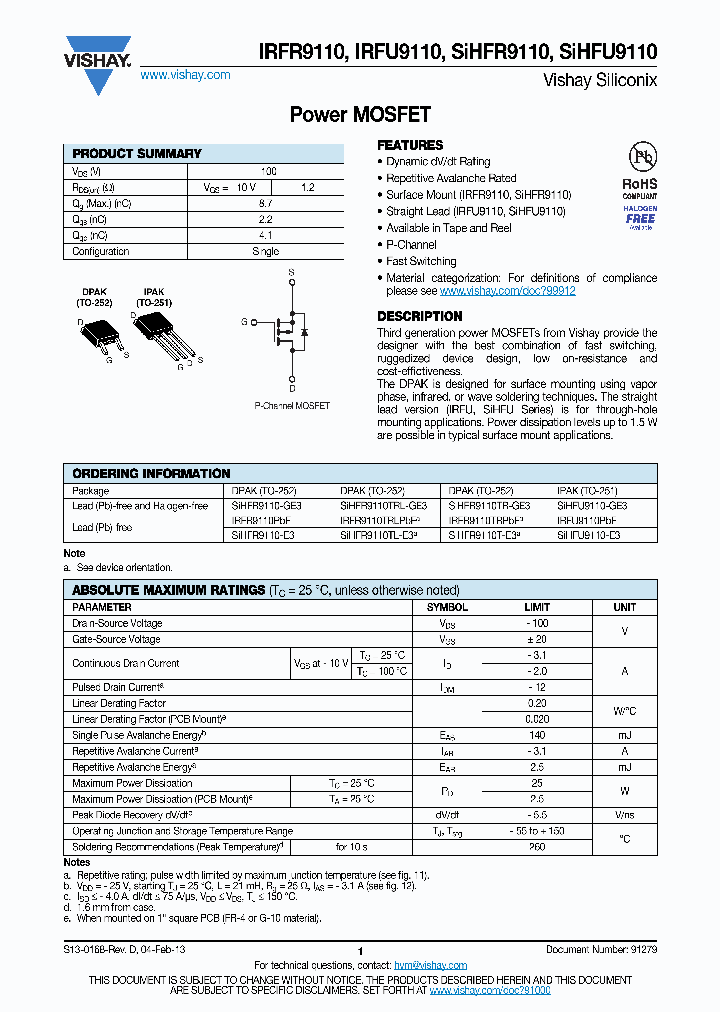 IRFU9120_7233802.PDF Datasheet