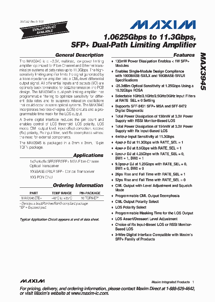MAX3945ETE_7237884.PDF Datasheet