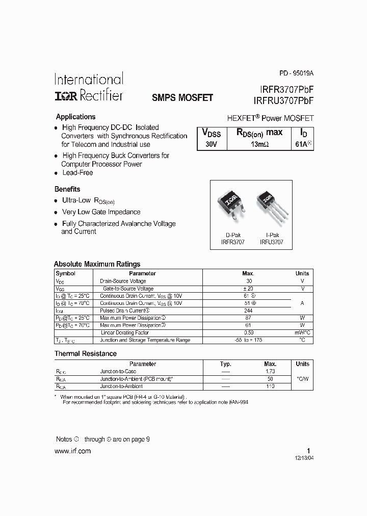 IRFR3707TRR_7244794.PDF Datasheet