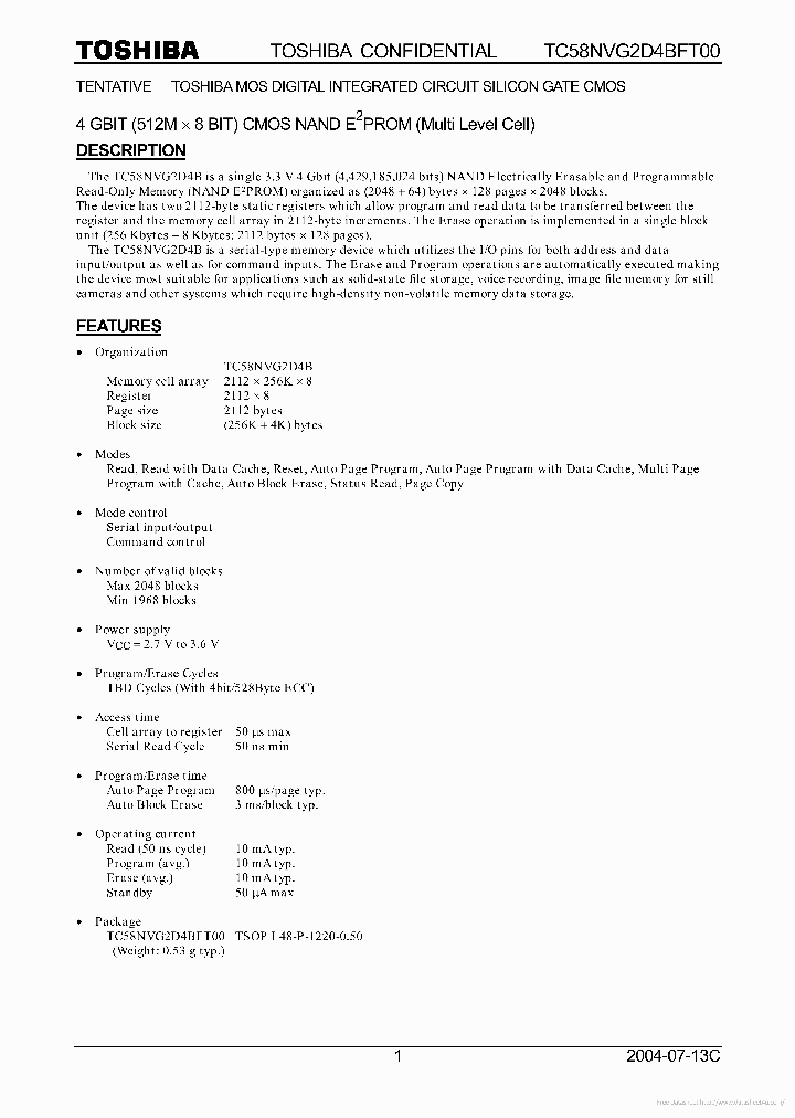 TC58NVG2D4BFT00_7250898.PDF Datasheet