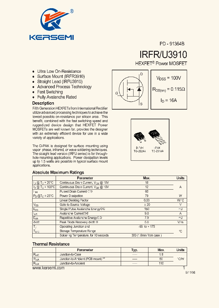 IRFR3910_7255639.PDF Datasheet