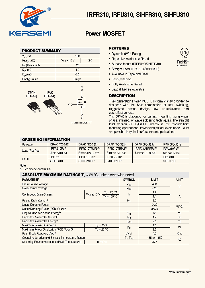IRFR310_7255640.PDF Datasheet