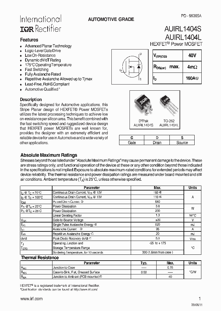 AUIRL1404L_7255866.PDF Datasheet