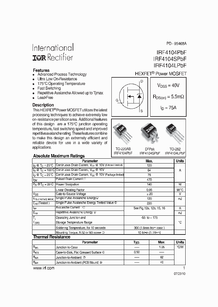 IRF4104STRL_7256937.PDF Datasheet