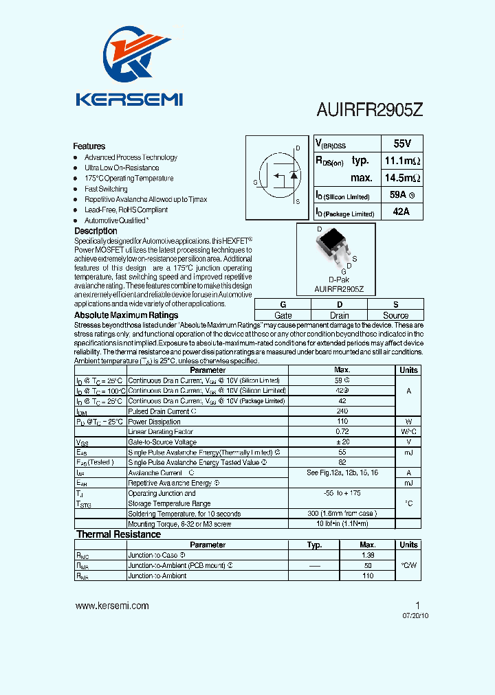 AUIRFR2905Z_7264663.PDF Datasheet