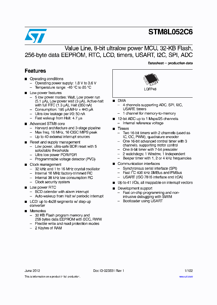 STM8L052C6T6_7268241.PDF Datasheet