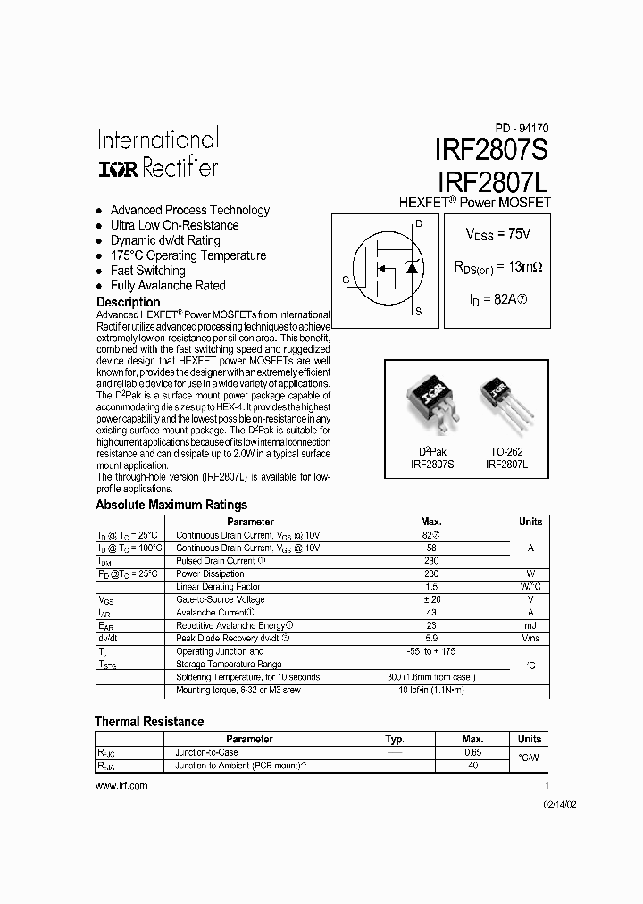 IRF2807S_7274120.PDF Datasheet