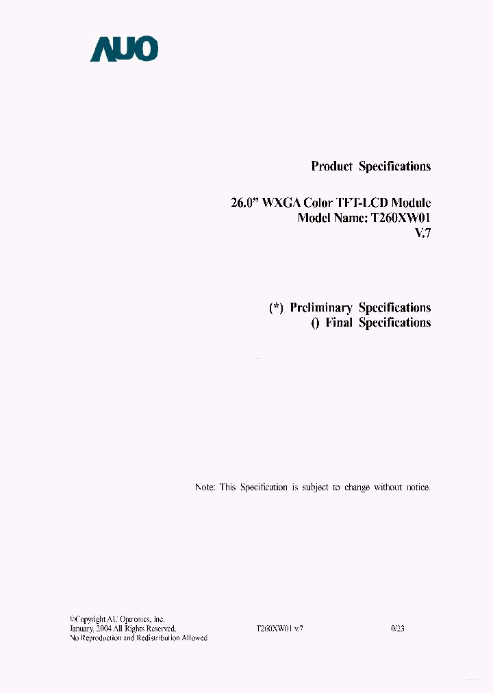 T260XW01-V7_7274198.PDF Datasheet