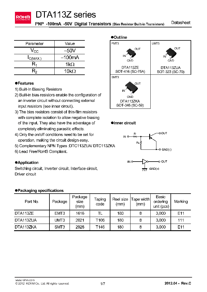 DTA113ZUA_7284162.PDF Datasheet
