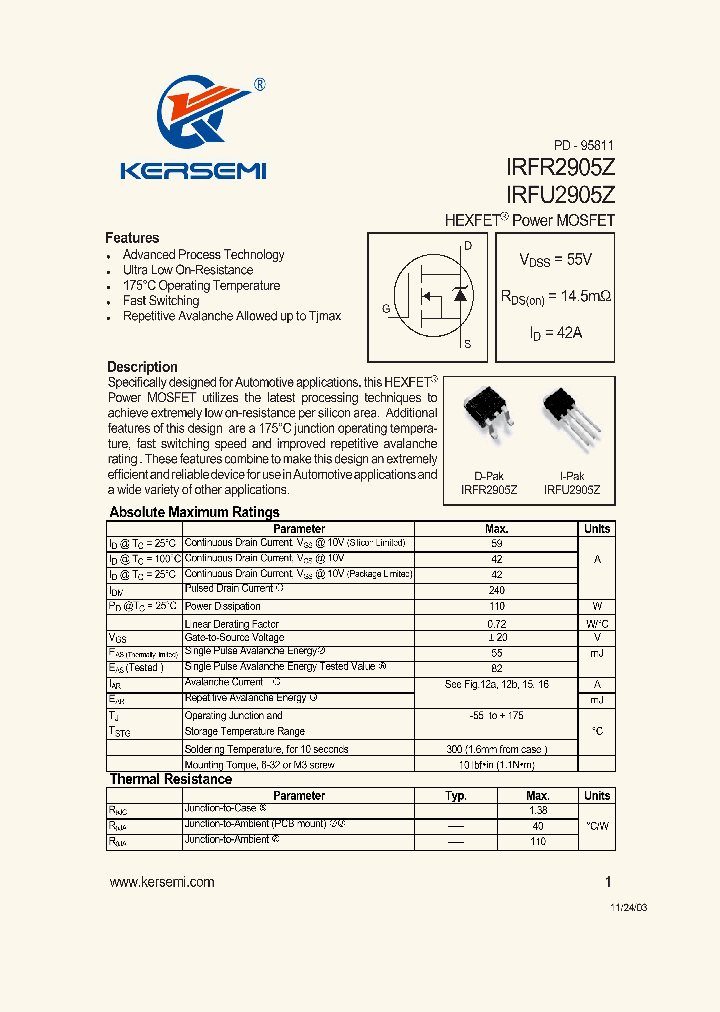 IRFRU2905Z_7284204.PDF Datasheet