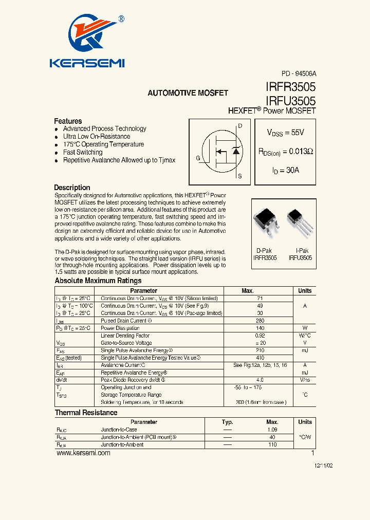 IRFRU3505_7284211.PDF Datasheet