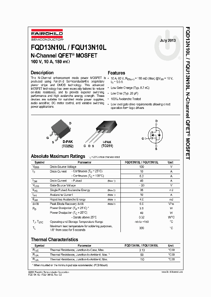 FQU13N10L_7285488.PDF Datasheet