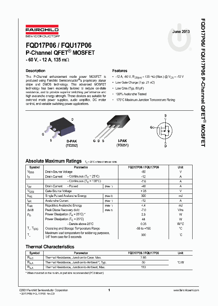 FQU17P06_7285490.PDF Datasheet