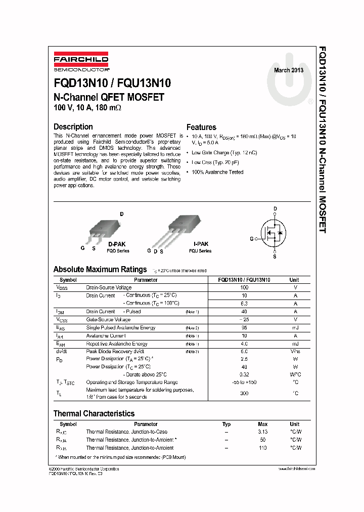 FQU13N10_7285487.PDF Datasheet